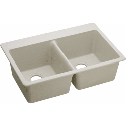 33 Inch Drop-In Double Bowl Sink - Bisque view