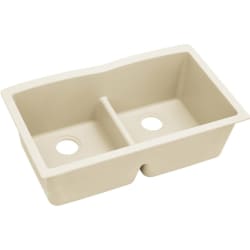 33 Inch Quartz Luxe Double Bowl Undermount Kitchen Sink - Parchment Angled View view