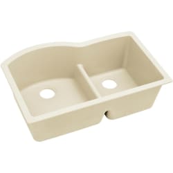 33 Inch Offset 60/40 Double Bowl Undermount Kitchen Sink - Parchment Angled View view