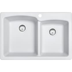 33 Inch Ellipse Granite Drop-In/Undermount Double Bowl Kitchen Sink - Ellipse EOPW33229-1 Granite Polar White view