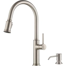 Single Handle Pull Down Kitchen Faucet - Single Handle Pull Down Kitchen Faucet with Deck Plate and Soap Dispenser in all-Brite Spot Free Stainless Steel view
