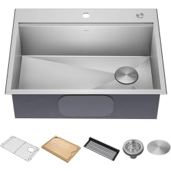 28 Inch Kore™ Drop-In Workstation Single Bowl Kitchen Sink - 28" Drop-In / Top Mount Workstation 16 Gauge Stainless Steel Single Bowl Kitchen Sink with Accessories view