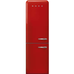 24 Inch Freestanding Bottom Mount Refrigerator  - 24 Inch '50s Style 'No Frost' Fridge-Freezer, Red, Left Hand Hinge view