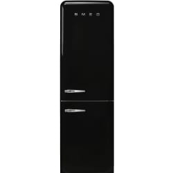 24 Inch Freestanding Bottom Mount Refrigerator - 24 Inch '50s Style 'No Frost' Fridge-Freezer, Black, Right Hand Hinge view