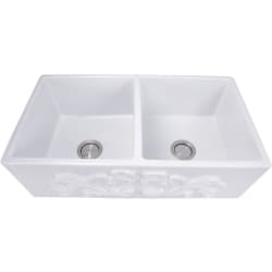 33 Inch Double Bowl Farmhouse Fireclay Sink  - 33 Inch Double Bowl Farmhouse Fireclay Sink with Solid Fireclay Construction view