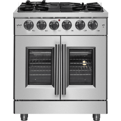 Freestanding French Door Gas Range - Massimo 30 Inch Freestanding French Door Gas Range in Front View view