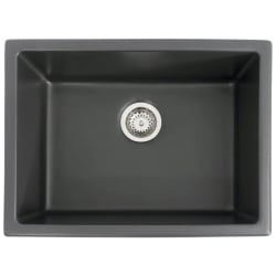 24 Inch Dual Mount Single Bowl Fireclay Kitchen Sink  - 4-Inch Rome Dual Mount Single Bowl Fireclay Kitchen Sink with Bottom Grid in Charcoal view
