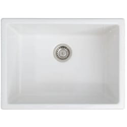 24 Inch Dual Mount Single Bowl Fireclay Kitchen Sink  - 24-Inch Rome Dual Mount Single Bowl Fireclay Kitchen Sink with Bottom Grid in White Gloss view