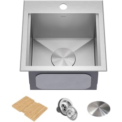15 Inch Kore™ Top Mount Drop In Outdoor Workstation Single Bowl Kitchen Sink  - 15 Inch Top Mount Workstation Single Bowl Stainless Steel Outdoor Rated Kitchen Sink view