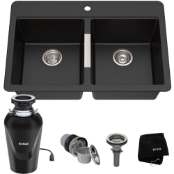 33 Inch Quarza™ Dual Mount Double Bowl Granite Kitchen Sink  - 33 Inch Quarza™ Dual Mount Double Bowl Granite Kitchen Sink with WasteGuard™ Garbage Disposal view