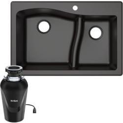33 Inch Mount Double Bowl Granite Kitchen Sink  - 33" Undermount Double Basin Granite Kitchen Sink with Garbage Disposal view