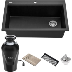 33 Inch Top Mount Drop-In Workstation Single Bowl Granite Kitchen Sink  - 33 Inch Top Mount Drop-In Workstation Single Bowl Granite Kitchen Sink with Accessories view