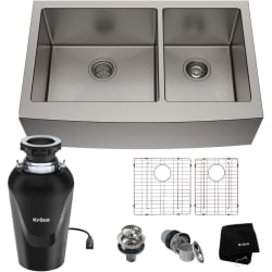 36 Inch Apron Front Farmhouse Double Bowl Kitchen Sink - 36 Inch Apron Front Farmhouse Double Bowl Kitchen Sink with WasteGuard™ Garbage Disposal view
