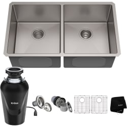 33 Inch Undermount Double Bowl 50/50 Kitchen Sink  - 33 Inch Undermount Double Bowl 50/50 Kitchen Sink with WasteGuard™ Garbage Disposal view