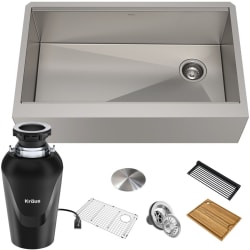 33 Inch Kore™ Apron Front Flat Farmhouse Workstation Single Bowl Kitchen Sink - 33 Inch Kore™ Apron Front Flat Farmhouse Workstation Single Bowl Kitchen Sink with Accessories view