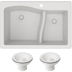 33 Inch Dual Mount Double Bowl Granite Kitchen Sink - Front view