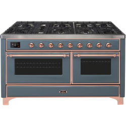 60 Inch Freestanding Dual Fuel Range - Majestic II 60 Inch Dual Fuel Natural Gas Freestanding Range in Blue Grey with Copper Trim view