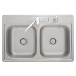 22 Inch Drop In Double Bowl Stainless Steel Kitchen Sink - Front View view