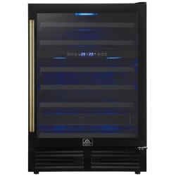 24 Inch Undercounter Dual Zone Wine Cooler  - Bacchino 24 Inch Wine Cooler, Black with Antique Brass Handles, with LED Lighting, Triple Glass Door, 51 Bottle Capacity, Built-In or Freestanding view