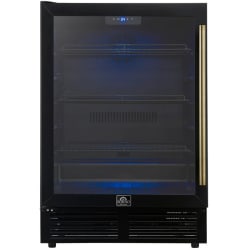 24 Inch Freestanding/Built-In Undercounter Beverage Center  - Frescolino 24 Inch Beverage Cooler, Black with Antique Brass Handles, with LED Lighting, Triple Glass Door, 188 Can Capacity, Built-In or Freestanding view