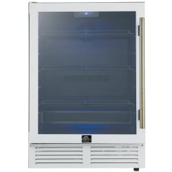 24 Inch Freestanding/Built-In Undercounter Beverage Center  - Frescolino 24 Inch Beverage Cooler, White with Antique Brass Handles, with LED Lighting, Triple Glass Door, 188 Can Capacity, Built-In or Freestanding view