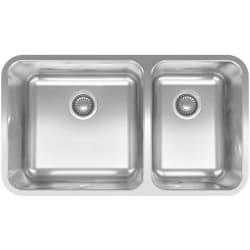 Undermount Double Bowl Kitchen Sink - Grande 32-7/8 Inch Double Bowl Undermount Kitchen Sink in Silk Stainless Finish view