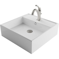 18 1/2 Inch Square White Porcelain Ceramic Bathroom Vessel Sink  - Brushed Nickel view
