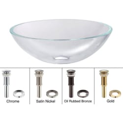 16 1/2 Inch Crystal Clear Glass Vessel Sink  - Crystal Clear Sink with Pop-up Drain view