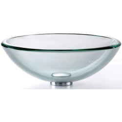 17 Inch Clear Glass Vessel Sink - Clear Glass Vessel 17" Bathroom Sink w/ Pop-Up Drain in Chrome view