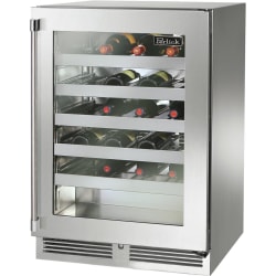 24 Inch Undercounter Wine Reserve with 45 Wine Bottle Capacity, Full-Extension Shelves, LED Lighting, Digital Thermostat, Door Alarm, and Eco-Friendly Refrigerant: Stainless Steel Glass Door, Right Hinge, Factory Installed Lock - Front View view