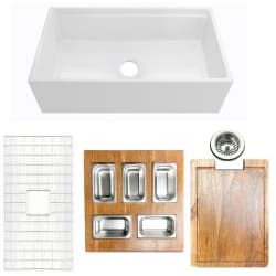 33 Inch Fireclay Workstation Condiment Servers Sink Set  - 33-inch Fireclay Worstation Condiment Servers Sink Set view