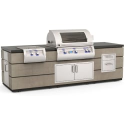 115 Inch Contemporary Pre-Fab Grill Island - Smoke Base - Contemporary Island w/ Double Drawer Cut-Out view