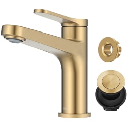 Single Handle Bathroom Faucet  - Single Handle Bathroom Faucet in Spot-Free Brushed Brass with Pop Up Drain and Supply Lines view