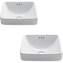 16 1/4 Inch Ceramic Square Semi-Recessed Bathroom Sink - Semi-Recessed Bathroom Sink with Overflow view
