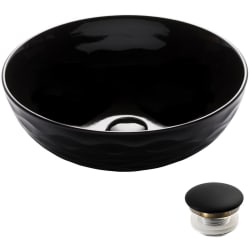 16 Inch Countertop Single Bowl Black Porcelain Ceramic Bathroom Sink - Front View view