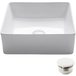 15 Inch Countertop Single Bowl Square White Porcelain Ceramic Vessel Bathroom Sink - Front View view