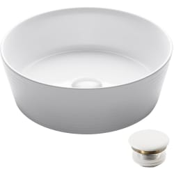 15 Inch Countertop Single Bowl Round White Porcelain Ceramic Vessel Bathroom Sink - Front View view