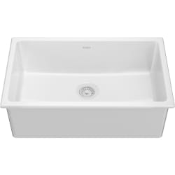 Dual Mount Turino Single Bowl Kitchen Sink - Turino 30 Inch Drop-In Undermount Fireclay Single Bowl Kitchen Sink with Thick Mounting Deck in Gloss White view