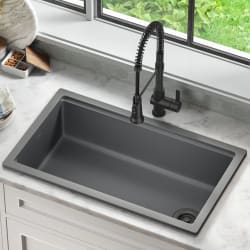 33 Inch Fireclay Workstation Single Bowl Kitchen Sink - 33 Fireclay Workstation Drop-In / Undermount Single Bowl Kitchen Sink in Matte Grey view