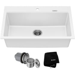 31 Inch Dualmount Single Bowl Kitchen Sink  - 31” Granite Drop In / Undermount Single Bowl White Kitchen Sink view