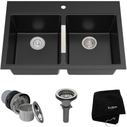 33 Inch Dual Mount 50/50 Double Bowl Granite Kitchen Sink  - Top View view