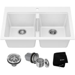 33 Inch Undermount Double Bowl Kitchen Sink  - 33” Granite Drop In / Undermount 50/50 Double Bowl White Kitchen Sink view