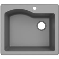 25 Inch Dual Mount Single Bowl Granite Kitchen Sink  - Grey Main View view