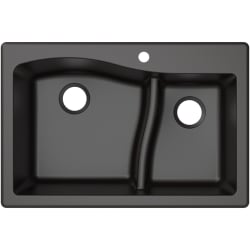 33 Inch Dual Mount 60/40 Double Bowl Granite Kitchen Sink - Black Main View view