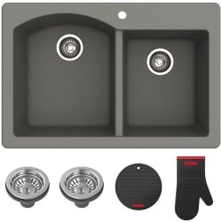 33 Inch Dual Mount 60/40 Double Bowl Granite Kitchen Sink  - Grey Main View view