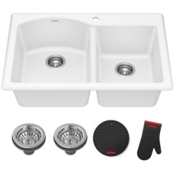 33 Inch Undermount 60/40 Double Bowl Kitchen Sink  - 33” Granite Drop In / Undermount 60/40 Double Bowl White Kitchen Sink view