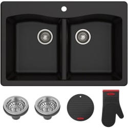 33 Inch Dual Mount 50/50 Double Bowl Granite Kitchen Sink - Black Main View view