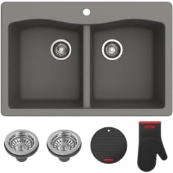 33 Inch Dual Mount 50/50 Double Bowl Granite Kitchen Sink  - Grey Main View view