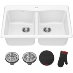 33 Inch Undermount 50/50 Double Bowl Kitchen Sink  - 33” Granite Drop In / Undermount 50/50 Double Bowl White Kitchen Sink view
