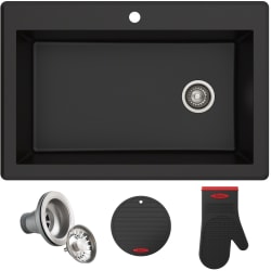 33 Inch Dual Mount Single Bowl Granite Kitchen Sink - Black Main View view